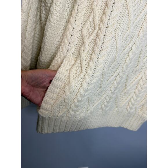 Aran Crafts Shawl Collar Wool Cable Knit Fisherman Sweater Ivory Men's XL - Picture 6 of 10
